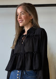 Black Chiffon Boho Ruffle Blouse