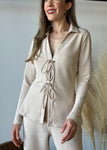 Textured Knit Eyelet Tie Top