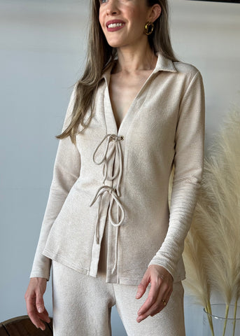 Textured Knit Eyelet Tie Top