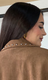Stud Detail Zipper Front Suede Jacket