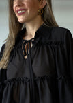 Black Chiffon Boho Ruffle Blouse