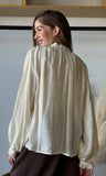 Ivory Button-front Tie Neck Blouse
