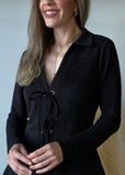 Textured Knit Eyelet Tie Top