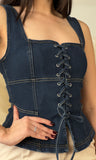Lace Up Front Sleeveless Denim Top