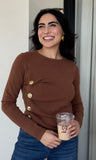 Side Cinch Button Sweater