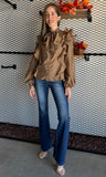 Soft Wool Bow Tie & Pearl Buttons Blouse
