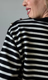 Buttoned Shoulder Stripe Sweater