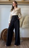 Chain Accent Waist Flap Wide-leg Pants
