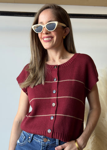 Stripe Button Down Knit Cardigan