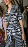Border Printed Short Sleeve Blouse