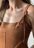 Faux Suede Mix Media Corset Midi Dress