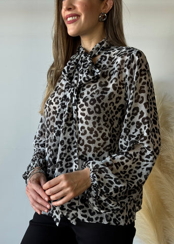 Grey Animal Print Blouse
