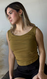 Sleeveless Wide Boat Neck Draped Top