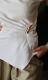Satin Effect Trim Asymmetric Top