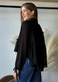 Black Chiffon Boho Ruffle Blouse