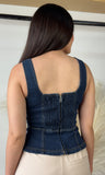 Lace Up Front Sleeveless Denim Top
