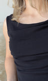 Sleeveless Wide Boat Neck Draped Top