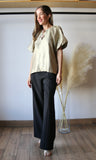 Round Neck Short Bubble Hem Sleeve Top