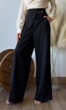 Chain Accent Waist Flap Wide-leg Pants