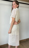 Floral Lace Button-front Midi Skirt