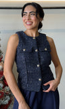 Sequin Button Tweed Vest