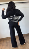 White Stripe Sweater Top With Pants Set