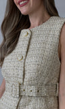 Gold Rimmed Belted Tweed Vest