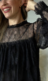 Ruffled Sheer Lace Long Sleeve Blouse