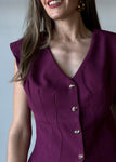 Solid V-neck Line Vest