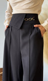 Chain Accent Waist Flap Wide-leg Pants