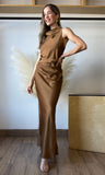 Satin Golden Mocha Maxi Dress