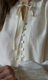 Ivory Button-front Tie Neck Blouse