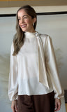 Draped Satin High-neck Blouse