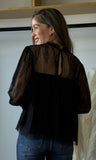 Ruffled Sheer Lace Long Sleeve Blouse