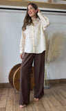 Taupe Button Rhinestone Blouse